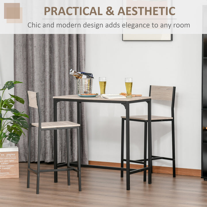 HOMCOM 3 Pcs Table Stool Set Industrial Design w/ Metal Frame Oak Tone MDF Panels Minimal Compact Beautiful | Aosom UK