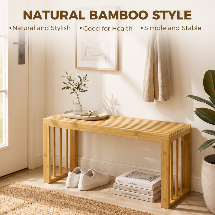 90 cm Bamboo Shoe Bench Backless Hallway Bench Seat, Wood Indoor - view 4