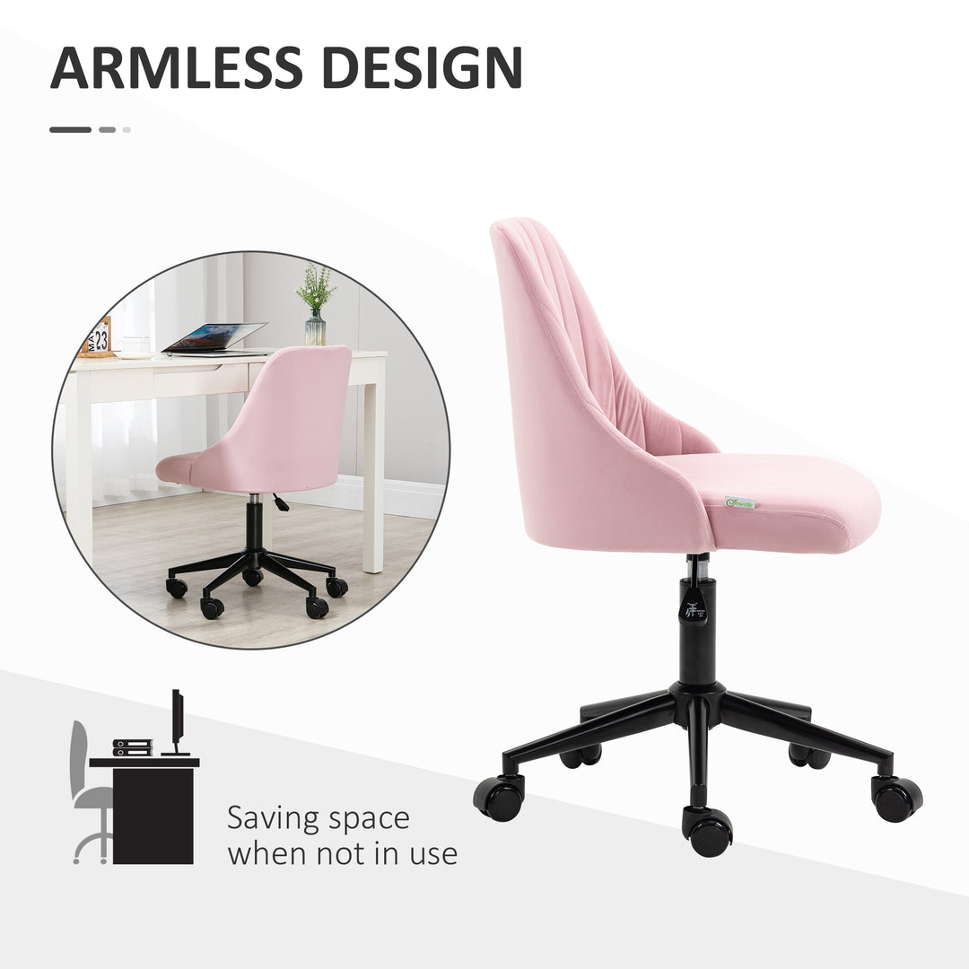 Velvet-Feel Armless Office Chair - Pink