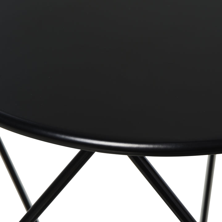 Round Side Table, Minimalist End Table with Steel Frame, Small Coffee Table for Living Room, Bedroom, Black