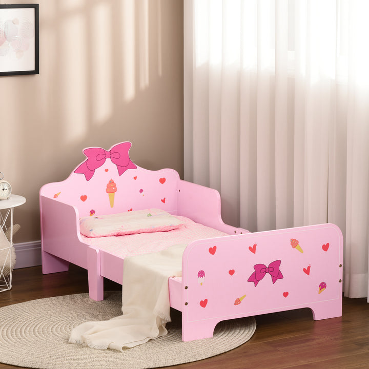 ZONEKIZ Princess-Themed Toddler Bed with Safety Side Rails and Slats, Cute Patterns, Kids Bedroom Furniture, Pink, 143 x 74 x 59 cm | Aosom UK