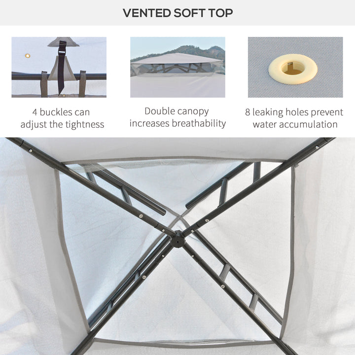 3 x 3 m Metal Gazebo, Garden Pavillion, Double Roof Outdoor Canopy Shelter with Mesh Sidewalls, Grey