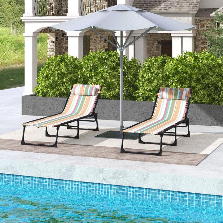 Outsunny Folding Sun Lounger Set of 2, Beach Chaise Chair, Garden Cot, 4