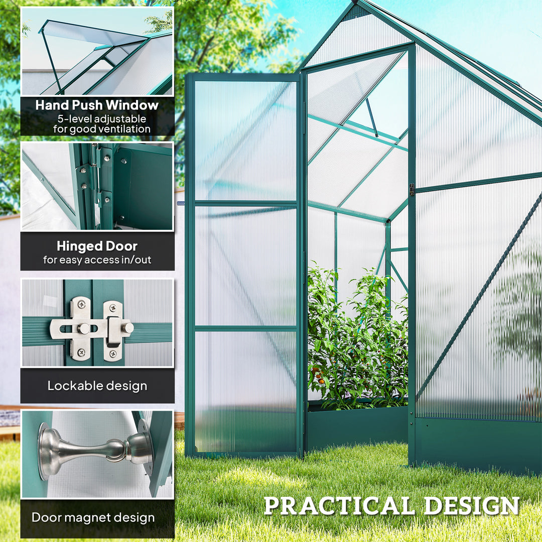 MCL 6x6 FT Polycarbonate Greenhouse with Base and Raised Bed, Walk-in Greenhouse with Aluminium Frame, Temperature Controlled Window, Foundation for Plants, Flowers, Vegetable
