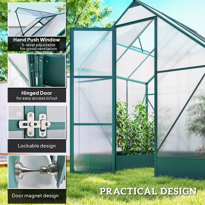MCL 6x6 FT Polycarbonate Greenhouse with Base and Raised Bed, Walk-in Greenhouse with Aluminium Frame, Temperature Controlled Window, Foundation for Plants, Flowers, Vegetable