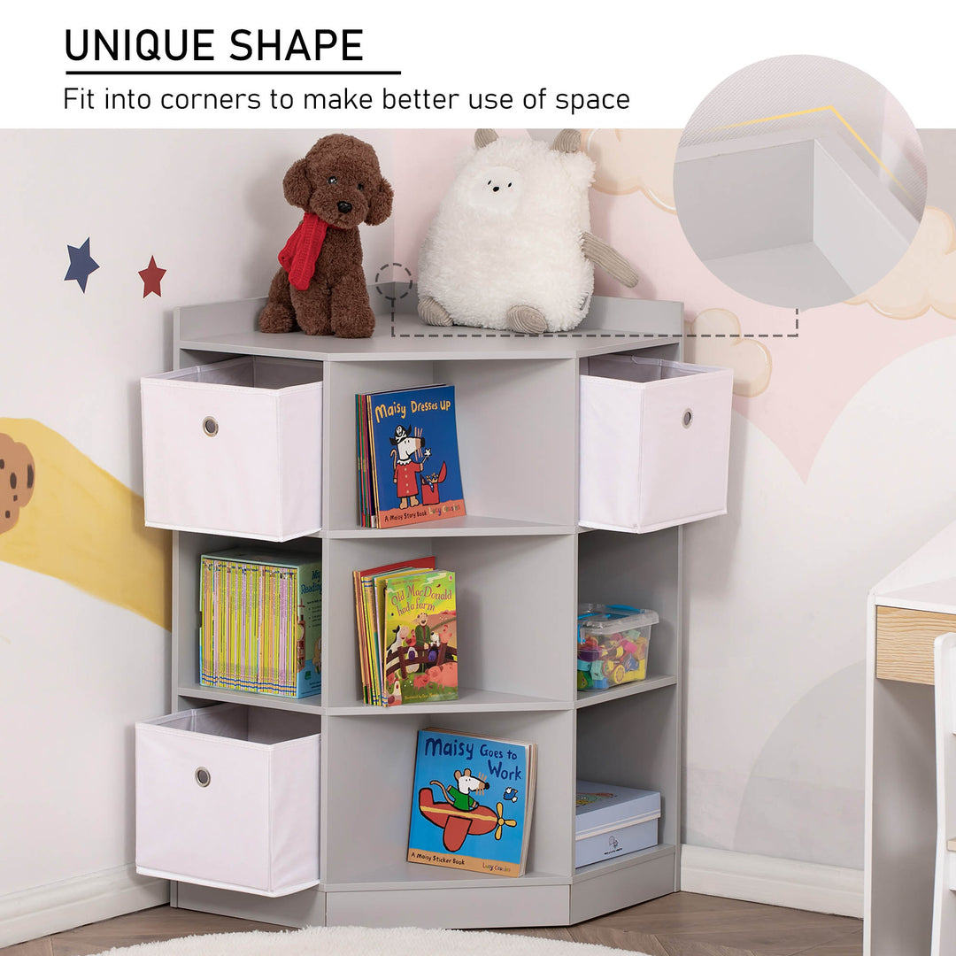 Kids Bookcase, 3 Tier Toy Organiser Storage Unit BookShelf with 3 Non-woven Fabric Drawers, Anti-tip Device, for Bedroom, Children's Room, Playroom, Grey