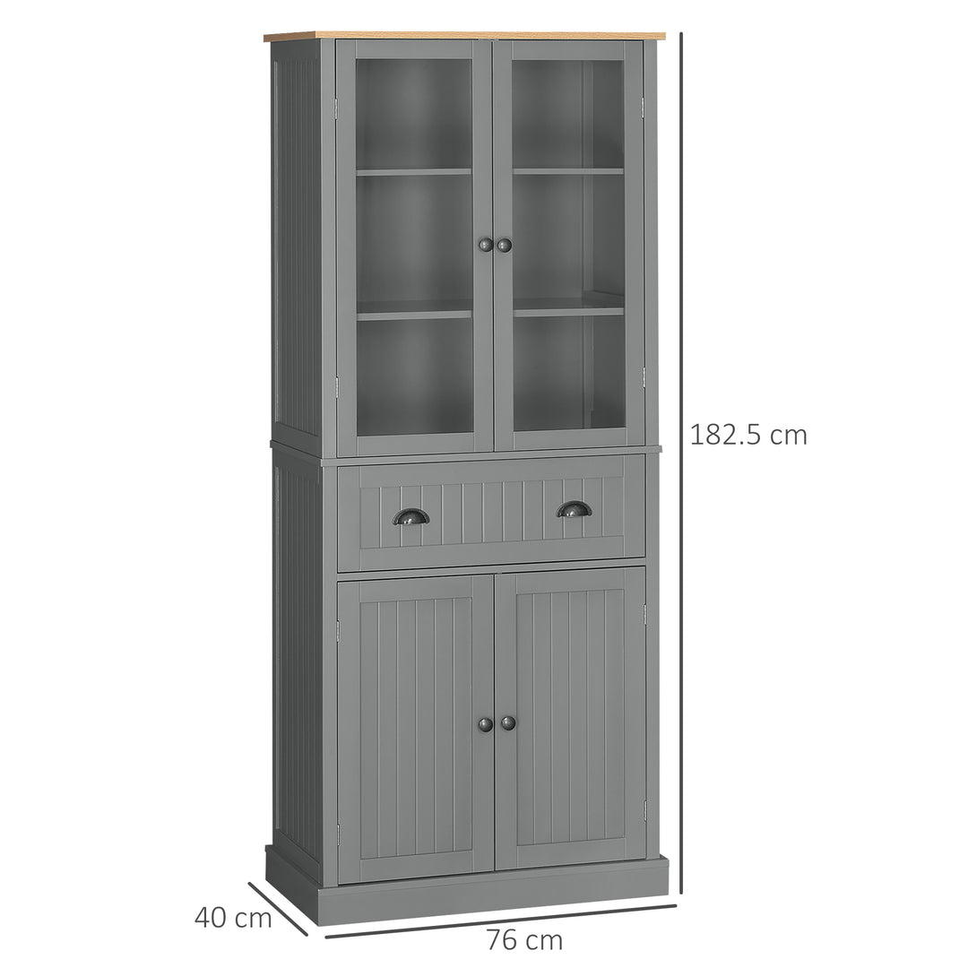 MCL 180cm Tall Kitchen Pantry Cupboard, Freestanding Storage Cabinet with 5 Tier, Adjustable Shelves,  Drawer, Grey