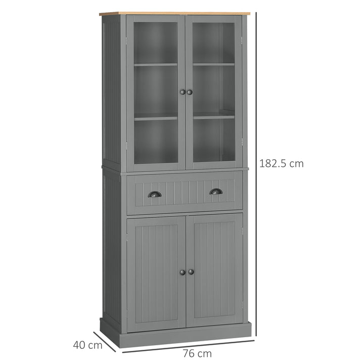 MCL 180cm Tall Kitchen Pantry Cupboard, Freestanding Storage Cabinet with 5 Tier, Adjustable Shelves,  Drawer, Grey