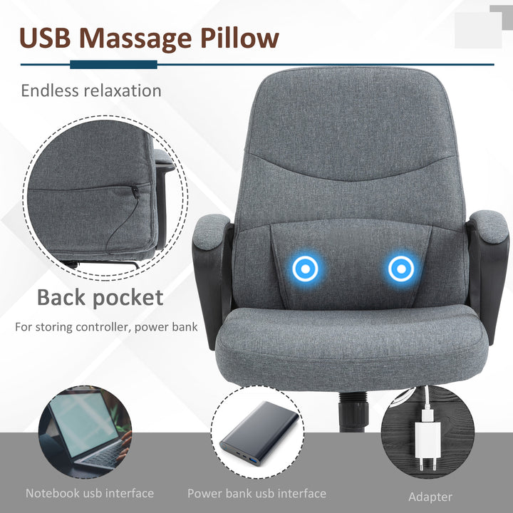 Office Chair, Fabric Desk Chair Mid Back Work Study Chair with Massage Lumbar Support, Adjustable Height and Swivel Wheels, Grey