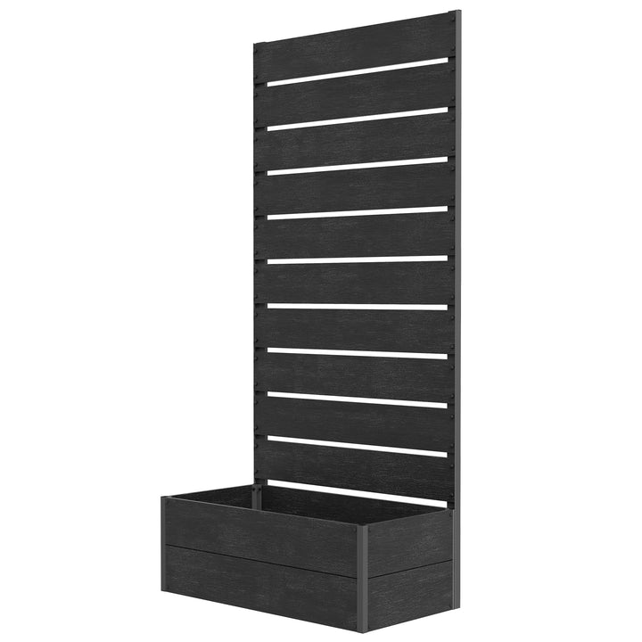 34 x 69.5cm Garden Planter Box, with Back Trellis, Black