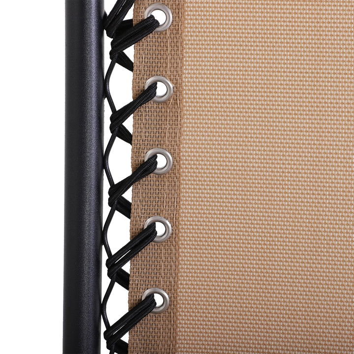 MCL Foldable Reclining Garden Chair with Headrest, Zero Gravity Deck Sun Lounger Seat Chair with Footrest, Armrest, Cup Holder & Canopy Shade, Beige