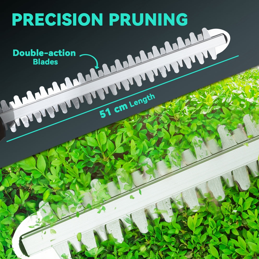 20" Cordless Hedge Trimmer, 21V Electric Hedge Cutter with 51cm Dual Action Blade, 2 x 4000mAh Batteries and Brushless Motor for Garden Branches, Shrubs, Twigs, Blue