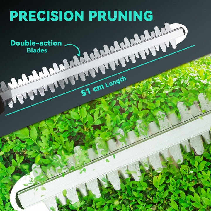 20" Cordless Hedge Trimmer, 21V Electric Hedge Cutter with 51cm Dual Action Blade, 2 x 4000mAh Batteries and Brushless Motor for Garden Branches, Shrubs, Twigs, Blue