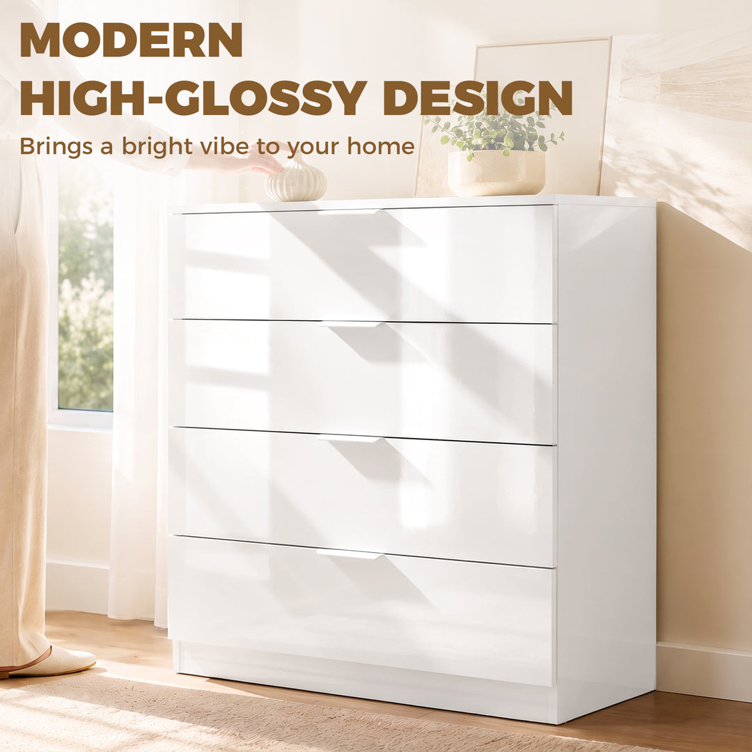 High Gloss 4-Drawer Chest of Drawers, Space-Saving Bedroom Storage - view 4