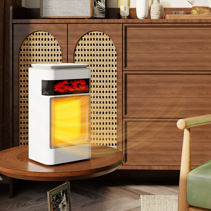 MCL Ceramic Electric Heater, 1500W Fan Space Heater with 3 Modes, 24H Timer, Flame Effect, Oscillation for Bedroom, White