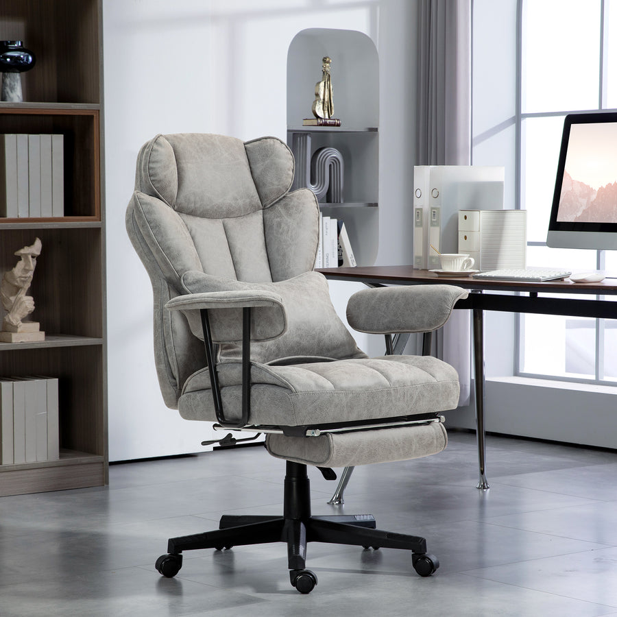 Office Chair with 6 Point Massage and Heat, Ergonomic Desk Chair with Foot Rest, Lumbar Support, Reclining Function and Wide Seat, Height-Adjustable High Back Swivel Rolling for Home, Grey