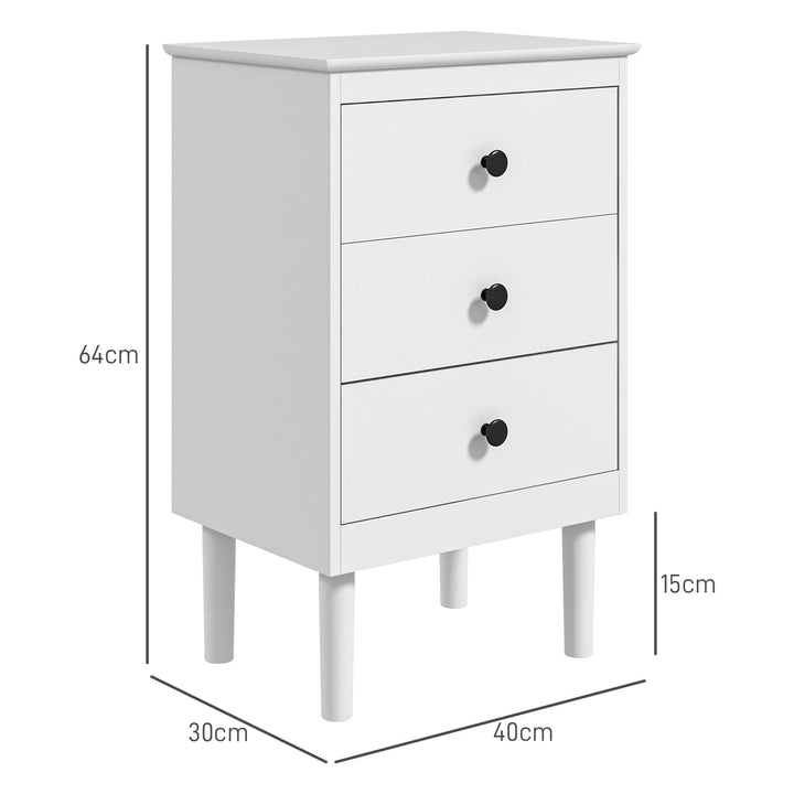 HOMCOM Bedside Table Set of 2, Modern Sofa Side Table with 3 Drawers, Nightstand for Bedroom, 40x30x64cm, White