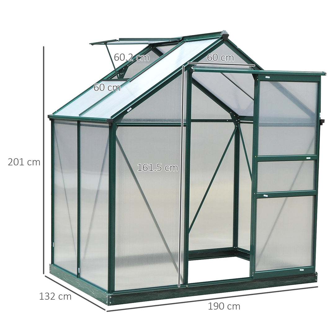 6 x 4ft Polycarbonate Greenhouse, Large Walk-In Green House with Slide Door and Window, Garden Plants Grow House with Aluminium Frame and Foundation, Dark Green