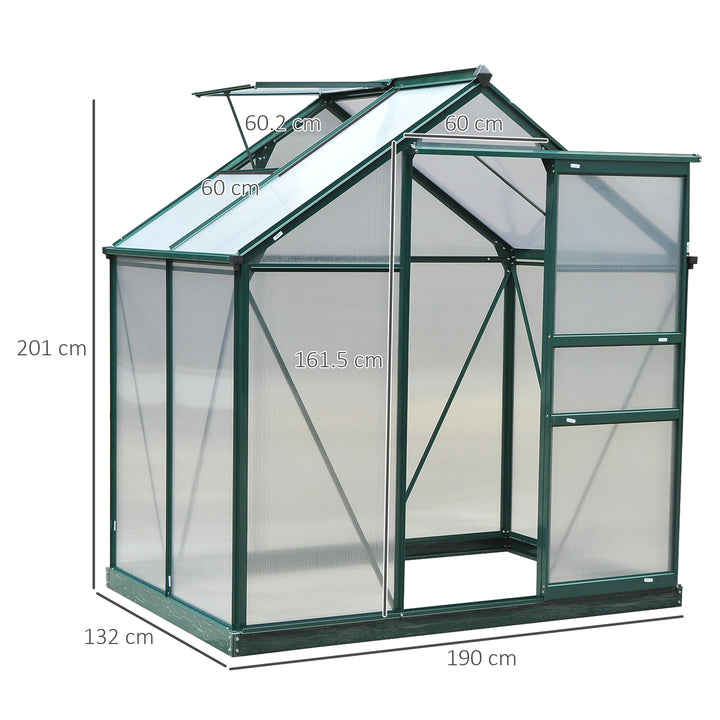 6 x 4ft Polycarbonate Greenhouse, Large Walk-In Green House with Slide Door and Window, Garden Plants Grow House with Aluminium Frame and Foundation, Dark Green