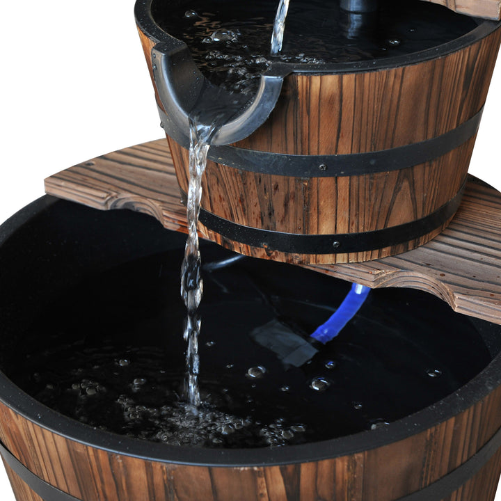 Outsunny Wooden Water Pump Fountain Cascading Feature Barrel Garden Deck (2 Tier) | Aosom UK