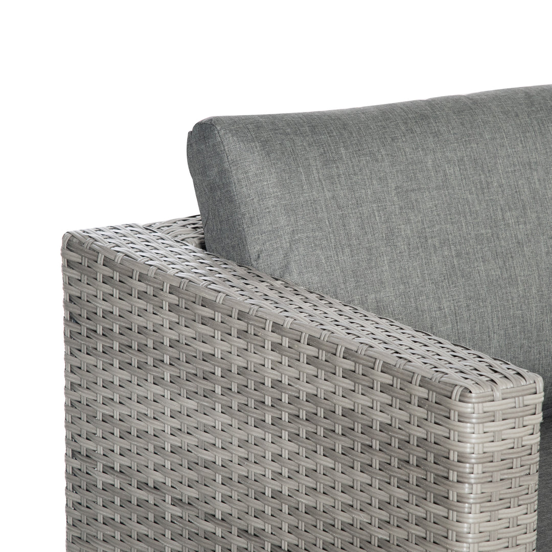 3 Pieces Outdoor PE Rattan Sofa Set, Patio Wicker Conversation Chaise Lounge Furniture w/ Tempered Glass Table-top & Soft Padded Cushion for Garden, Backyard, Lawn, Grey