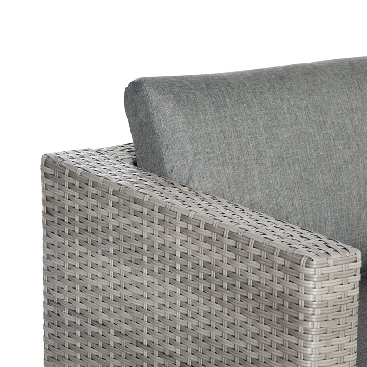 3 Pieces Outdoor PE Rattan Sofa Set, Patio Wicker Conversation Chaise Lounge Furniture w/ Tempered Glass Table-top & Soft Padded Cushion for Garden, Backyard, Lawn, Grey