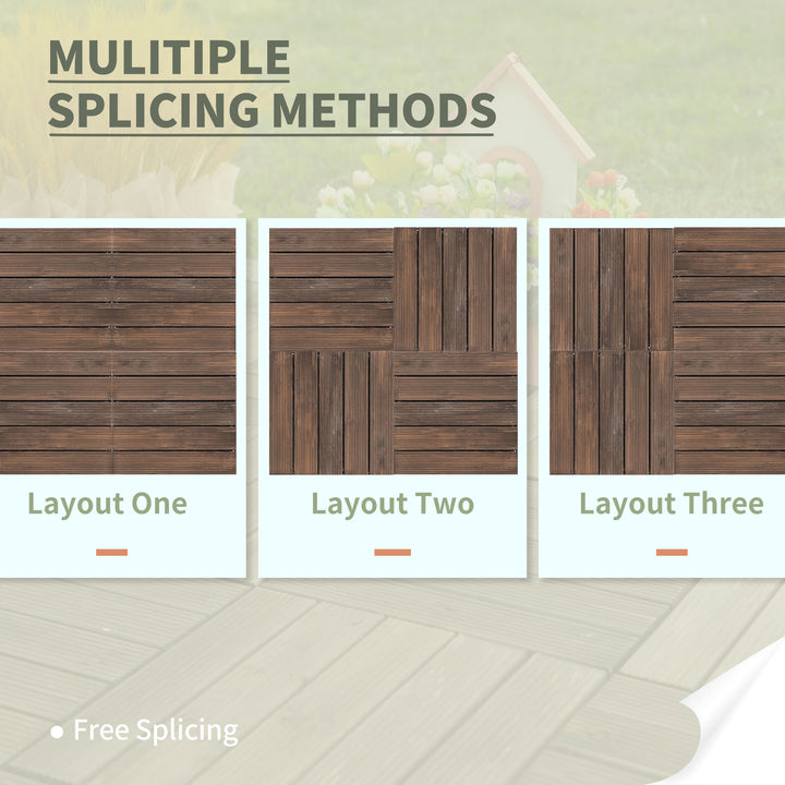 MCL 27 Pcs Solid Wood Interlocking Decking Tiles For Patio, Balcony, Roof Terrace, Hot Tub, Black, (30 x 30 cm Per Piece)