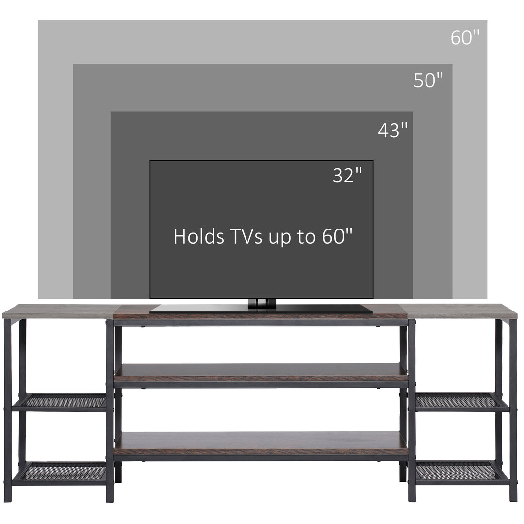 HOMCOM Industrial Media Unit: Sturdy TV Stand for 65" Screens, Living Space Storage with Shelving, Rustic Brown & Grey | Aosom UK