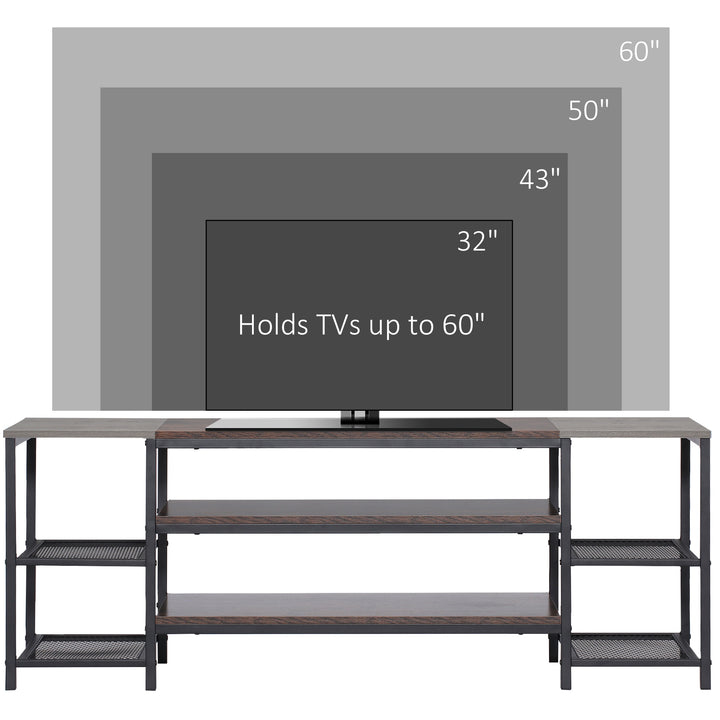 HOMCOM Industrial TV Stand Cabinet for 65 Inch TVs, Living Room Storage with Shelves, Brown and Grey
