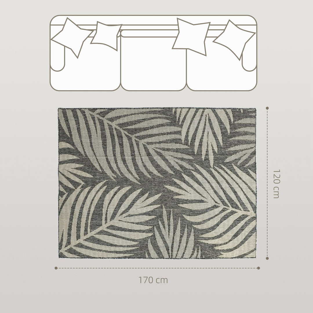 UV Resistant Indoor & Outdoor Area Rug, Easy-Cleaning Machine Washable Rug for Patio, Garden, Kitchen, Bathroom or Living Room, 170 x 120 cm, Grey
