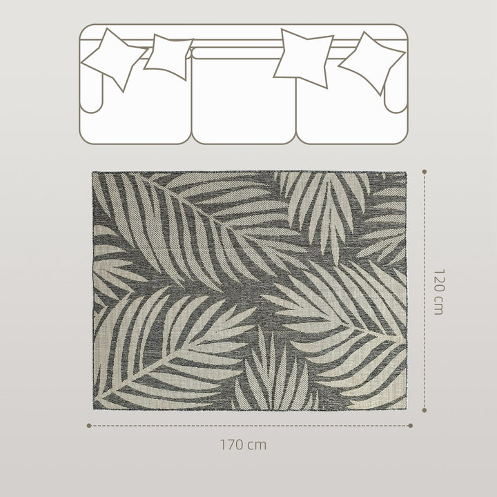 UV Resistant Indoor & Outdoor Area Rug, Easy-Cleaning Machine Washable Rug for Patio, Garden, Kitchen, Bathroom or Living Room, 170 x 120 cm, Grey