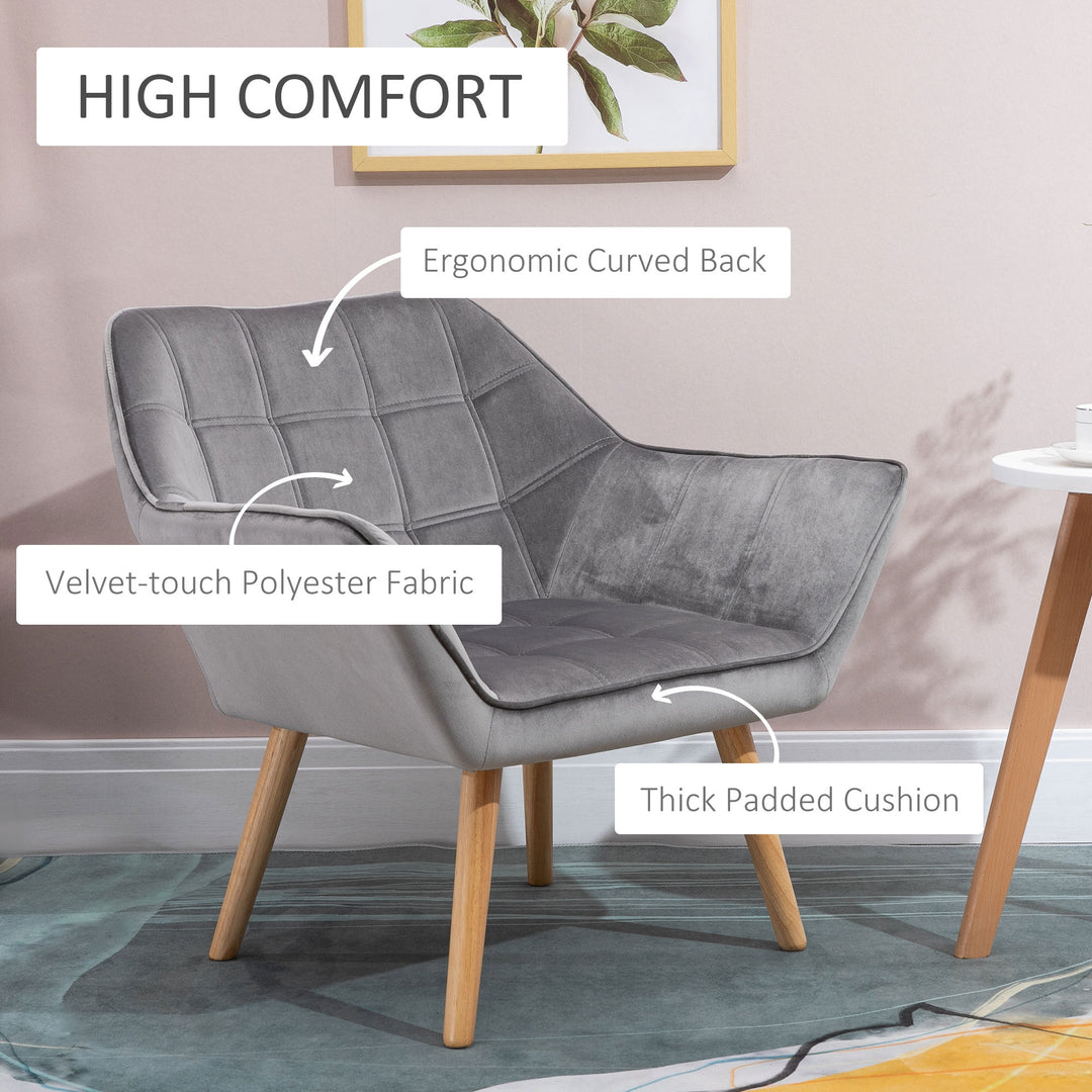 Armchair Accent Chair, Vanity Chair with Wide Arms, Slanted Back, Padding, Metal Frame, Wooden Legs, Home Bedroom Furniture Seating, Grey
