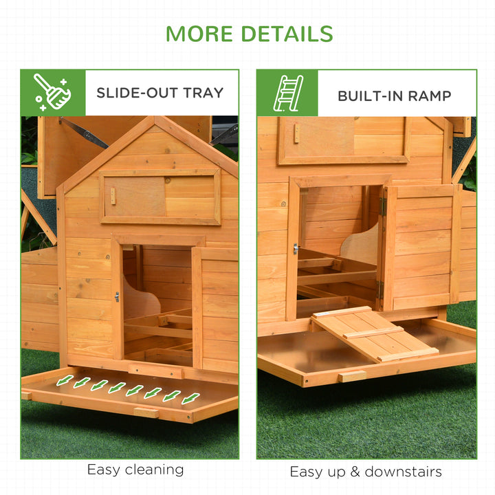 2 Piece Wooden Chicken Coop and Run Set, Poultry Run Cage with Nesting Box, Slide-Out Tray, for 4-8 Chickens, Yellow