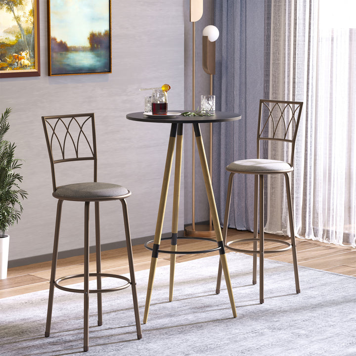 MCL Set of 2 Bar Chairs Swivel Armless Upholstered Metal Frame Barstools with Backrest & Footrest, Bronze