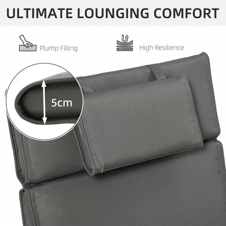 Outsunny Garden Sun Lounger Cushion Replacement Thick Sunbed Reclining Chair Relaxer Pad with Pillow