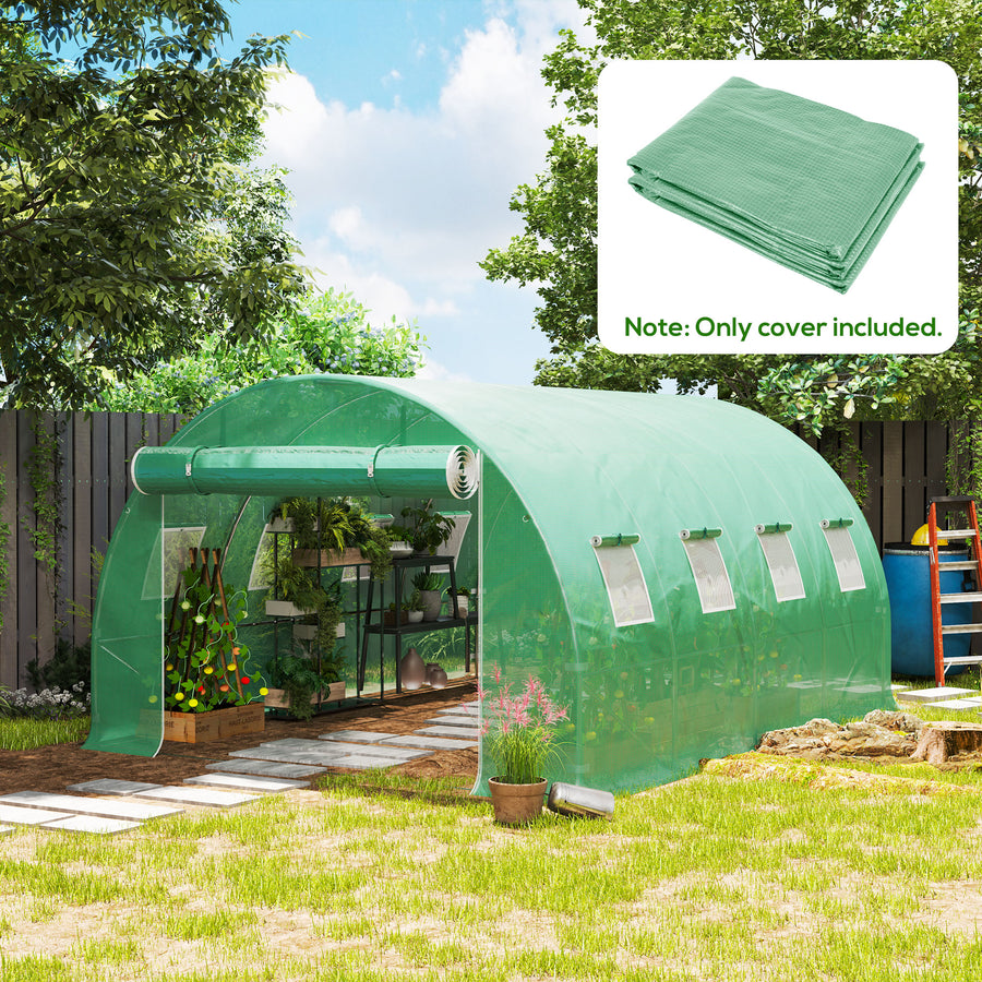 4 x 3 x 2m Greenhouse Replacement Cover ONLY Winter Garden Plant PE Cover for Tunnel Walk-in Greenhouse with Roll-up Windows Door Outdoor, Green