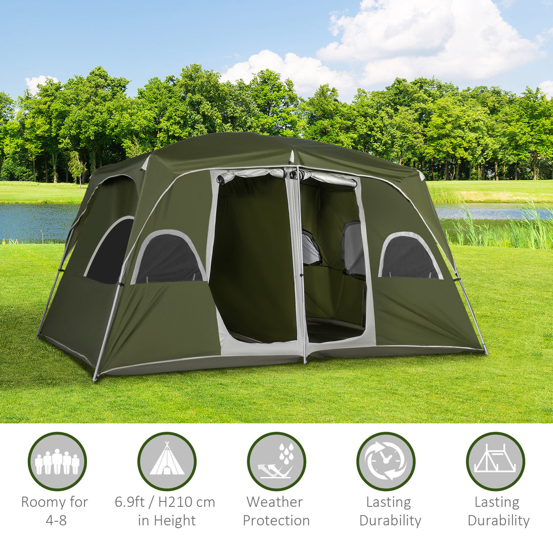 MCL Camping Tent, Family Tent 4-8 Person 2 Room, with Large Mesh Windows, Easy Set Up for Backpacking Hiking Outdoor, Green