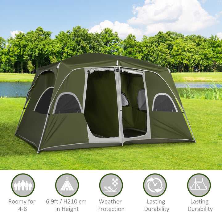 MCL Camping Tent, Family Tent 4-8 Person 2 Room, with Large Mesh Windows, Easy Set Up for Backpacking Hiking Outdoor, Green