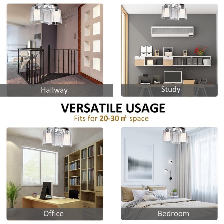 MCL Modern Chandelier, Semi-Flush Mount Ceiling Light with 2 Light, E27 Bulb Base for Hallway, Dining Room, Living Room, White and Silver