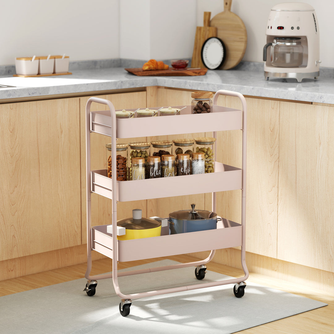 3-Tier Storage Trolley on Wheels, Rolling Utility Cart with Mesh Backets for Kitchen, Bathroom, Bedroom