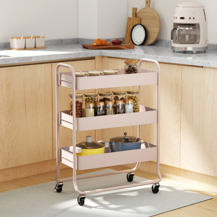 3-Tier Storage Trolley on Wheels, Rolling Utility Cart with Mesh Backets for Kitchen, Bathroom, Bedroom