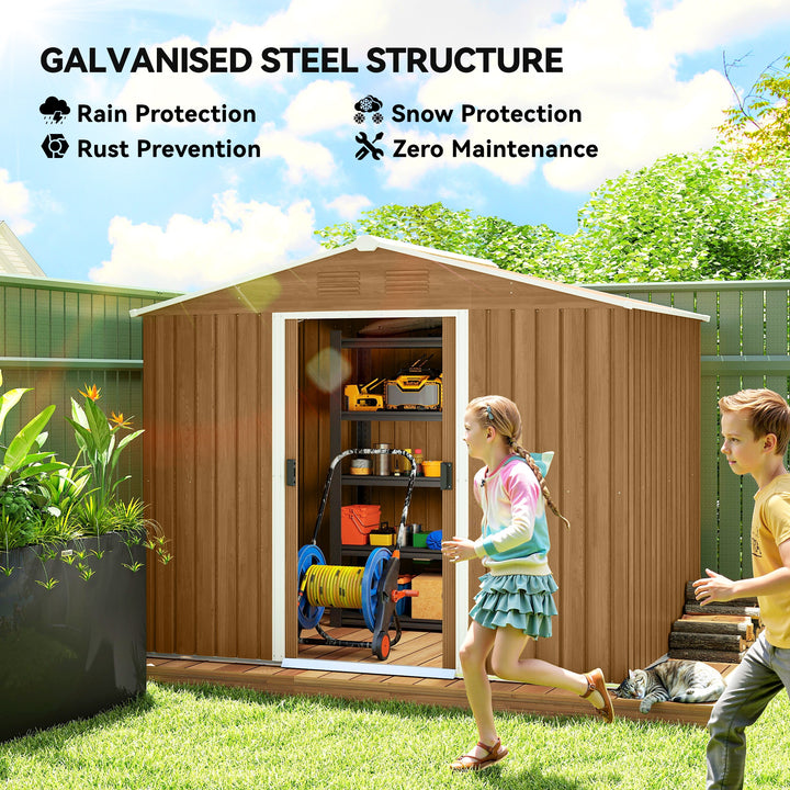 8 x 6ft Galvanised Steel Shed, with Double Door - Brown