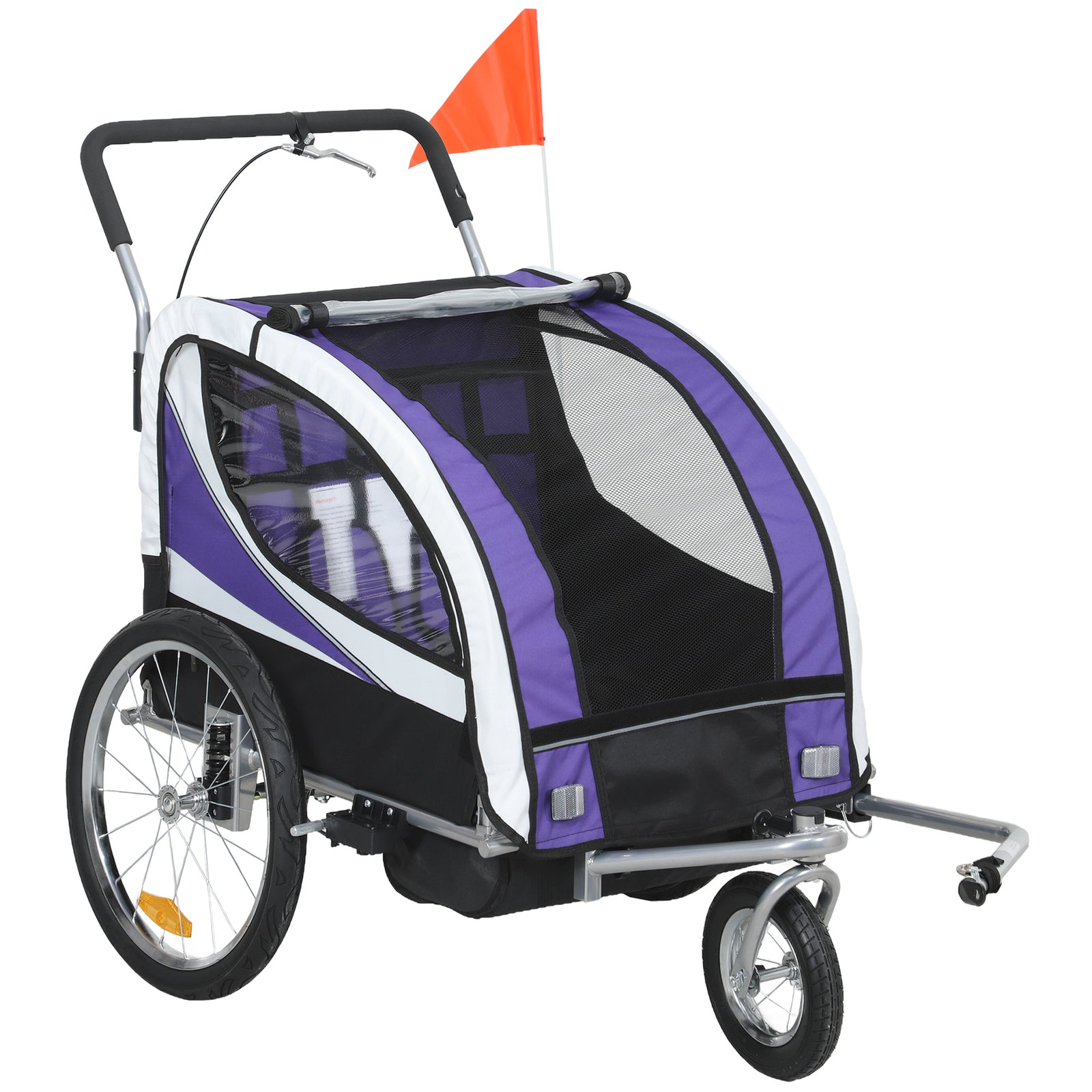 Baby Bike Trailer with 5 Point Harness, Steel Frame, Reflectors, Safety Flag, Hitch Coupler, Purple