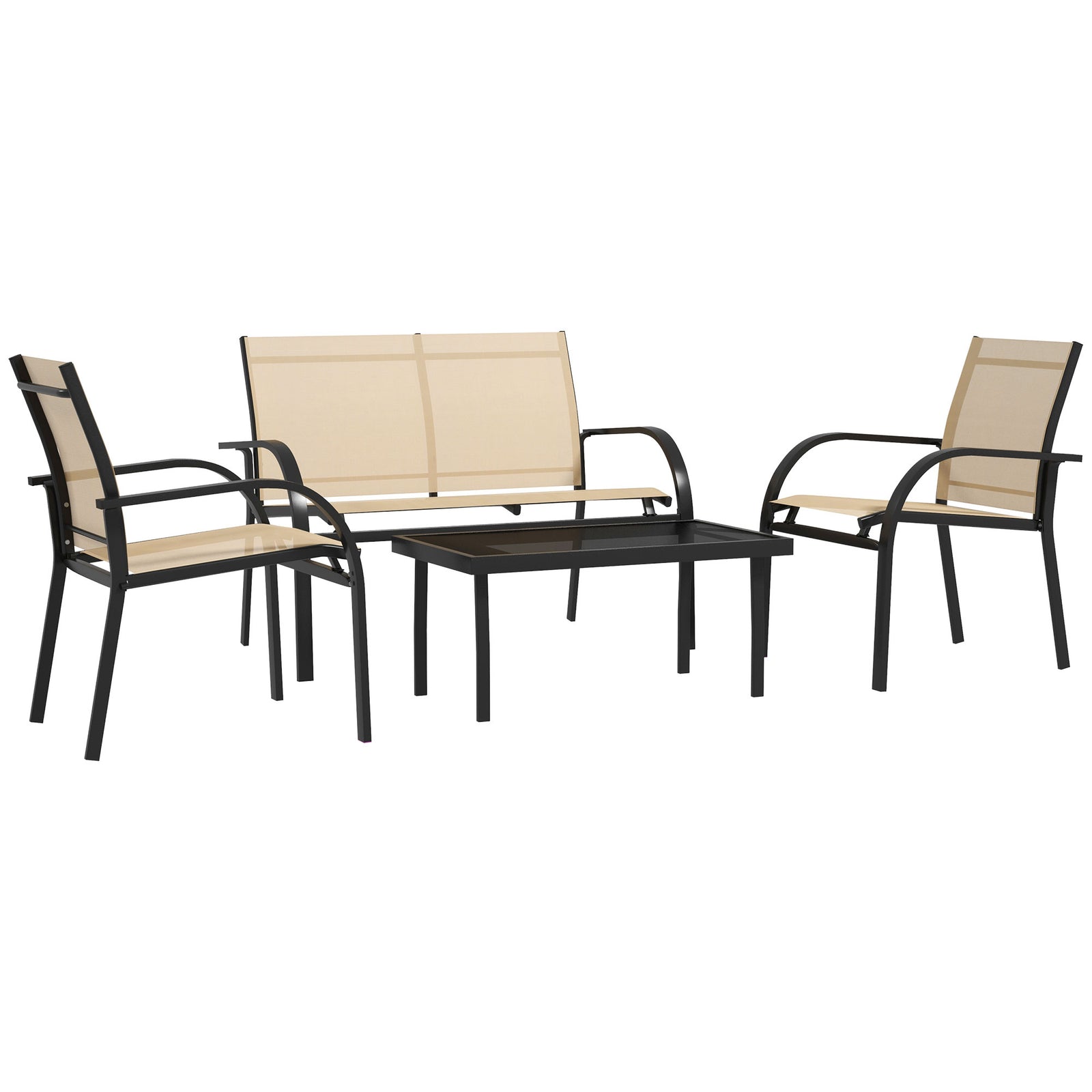 Four-Piece Curved Steel Garden Dining Set - Beige/Grey