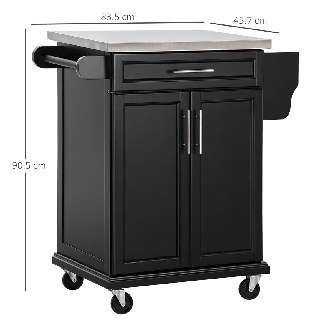 HOMCOM Kitchen Island, MDF, Stainless Steel Top-Black | Aosom UK