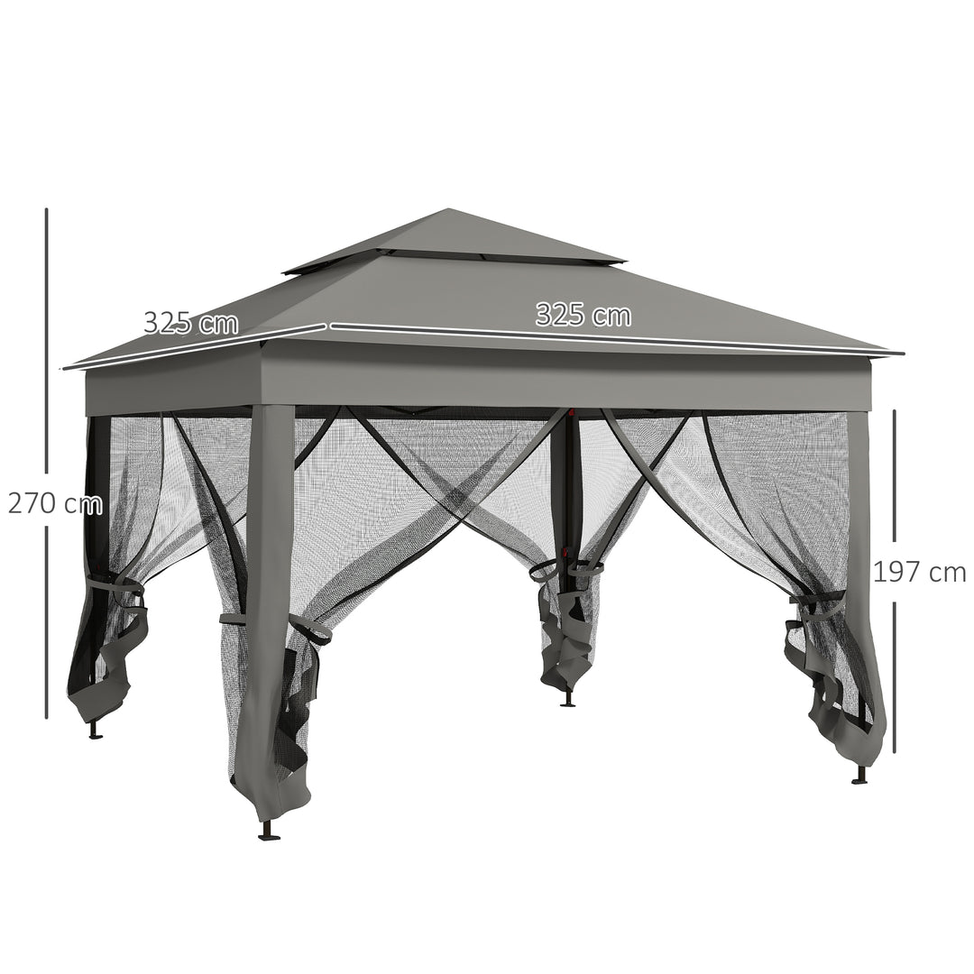 3 x 3(m) Pop Up Gazebo, Double-roof Garden Tent with Netting and Carry Bag, Party Event Shelter for Outdoor Patio, Dark Grey