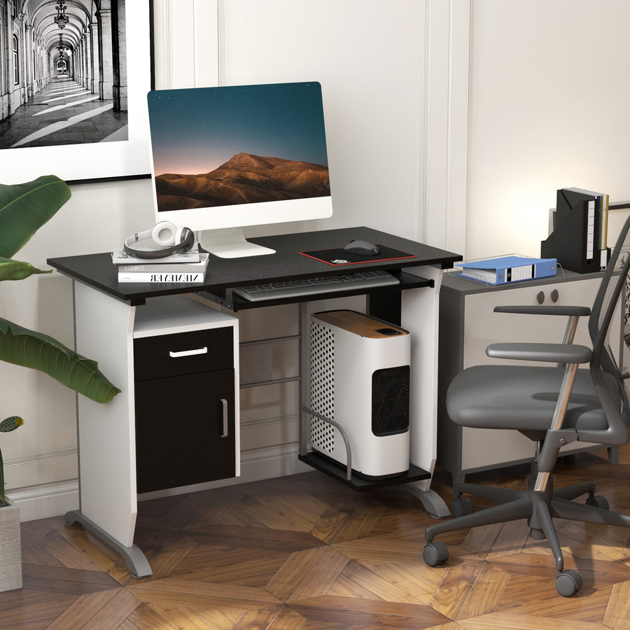Computer Desk with Sliding Keyboard Tray, Storage Drawers and Host Box Shelf, Home Office Desk, Study Workstation, 100 x 52 x 75cm, Black
