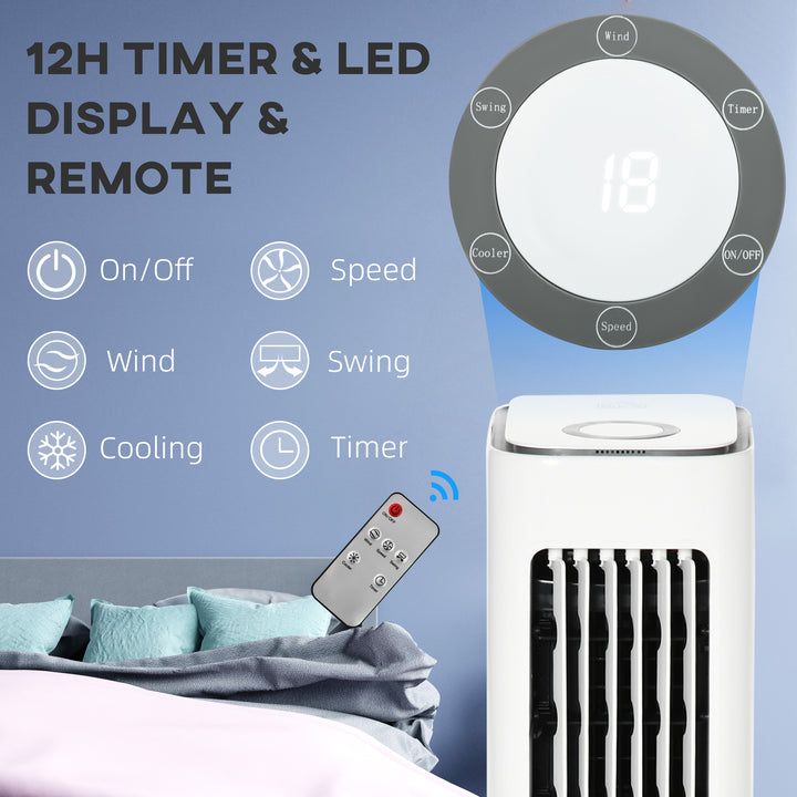 Evaporative Air Cooler, 5L Water Tank Oscillating Ice Cooling Fan with 3 Modes, 3 Speeds, Remote Control, Timer, and Oscillation, White