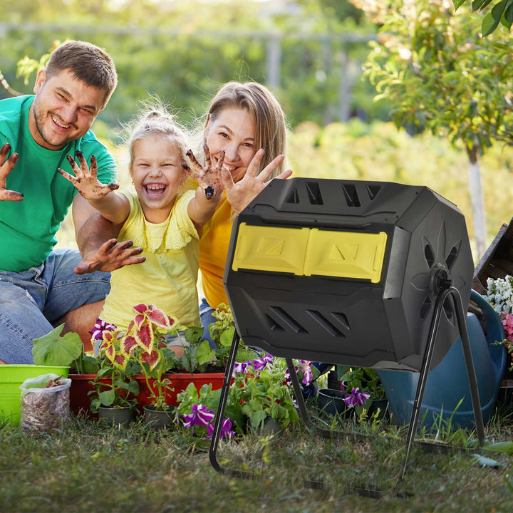 160L 360° Rotating Dual Chamber Composter - Yellow