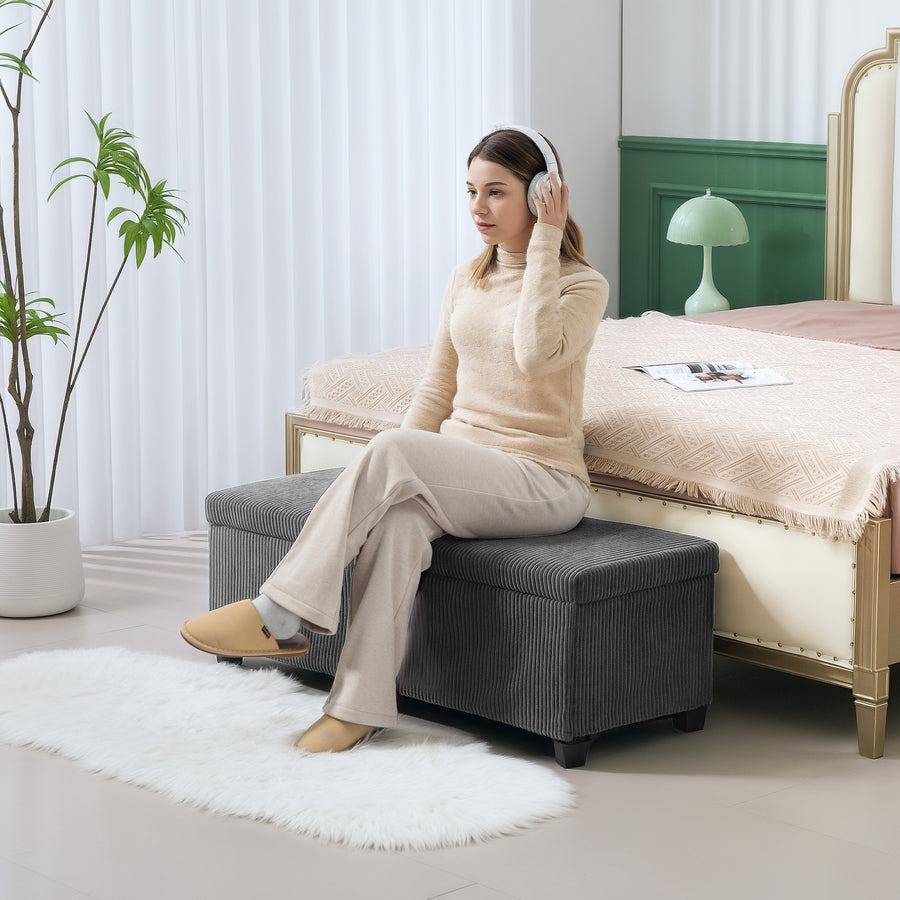 84L Corduroy Storage Ottoman - Grey